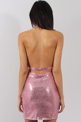 Pink Sequin Cowl Neck Choker Dress - Louisiana