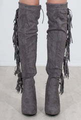 Nula Grey Tassel Knee High Boots