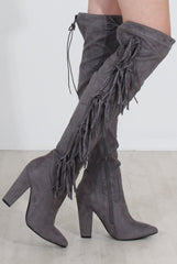 Nula Grey Tassel Knee High Boots