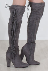 Nula Grey Tassel Knee High Boots