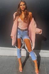 Pink Lace Plunge Bodysuit - Paola