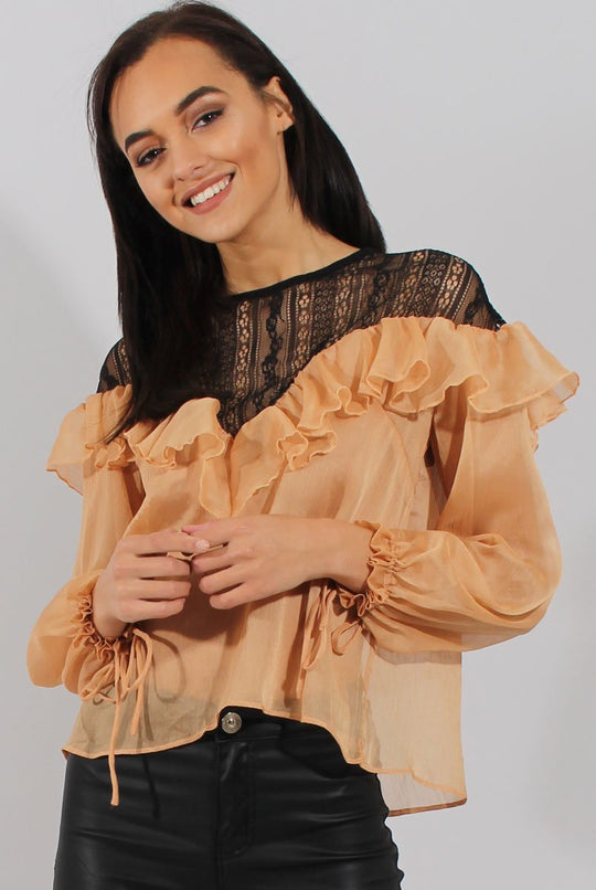 Marigold Lace Frilled Sheer Top - Linda