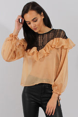 Marigold Lace Frilled Sheer Top - Linda