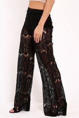 Black Lace High Waist Wide Leg Trousers - Adaline