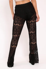 Black Lace High Waist Wide Leg Trousers - Adaline