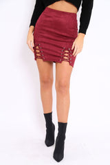 Wine Lace Up Suedette Mini Skirt - Tiara