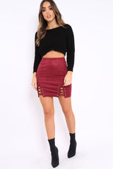 Wine Lace Up Suedette Mini Skirt - Tiara