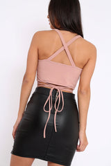 Nude Lace Up Front Crop Top - Lacey