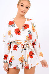 White Floral Panel Wrap Playsuit - Ladonna