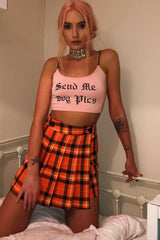 Orange Tartan Button Front Pleated Skirt - Laela