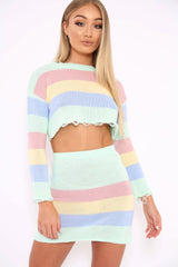 Multi Coloured Pastel Knitted Cropped Jumper And Skirt Co-Ord - Lahna