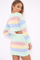 Multi Coloured Pastel Knitted Cropped Jumper And Skirt Co-Ord - Lahna