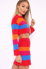 Multi Coloured Knitted Cropped Jumper And Skirt Co-Ord - Lahna