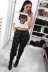 White Cropped Tee with Applique Sequin Tiger - Avery