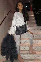 Grey Balloon Sleeve Pocket Front Hoodie - Lainee