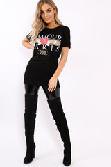 Black L'amour Paris Rose Slogan T-shirt - Marissa