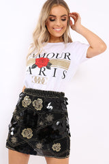 White L'amour Paris Rose Slogan T-shirt - Marissa