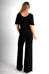 Lara Black Rushed V Front Jumpsuit