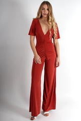 Lara Copper Rushed V Front Jumpsuit