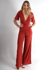Lara Copper Rushed V Front Jumpsuit