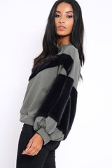 Khaki Chevron Fur Jumper - Lara