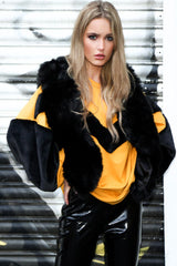 Mustard Chevron Fur Jumper - Lara