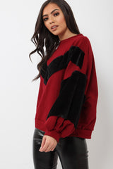 Wine Chevron Fur Jumper - Lara