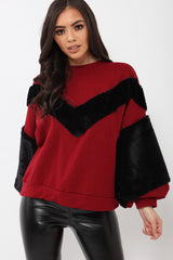 Wine Chevron Fur Jumper - Lara