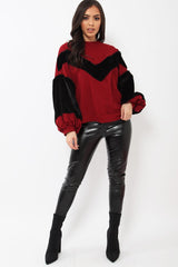 Wine Chevron Fur Jumper - Lara