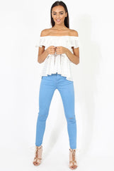 White Off the Shoulder Lace Frill Top - Larisa