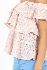 Pink Off the Shoulder Lace Frill Top - Larisa