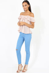 Pink Off the Shoulder Lace Frill Top - Larisa