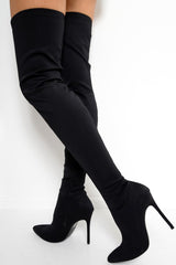 Black Stretch Thigh High Boots - Lariya