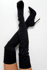 Black Stretch Thigh High Boots - Lariya