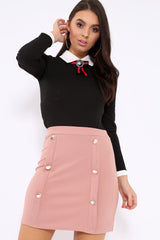 Black Long Sleeved Striped Bow Bodysuit - Lashay