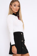 White Long Sleeved Striped Bow Bodysuit - Lashay