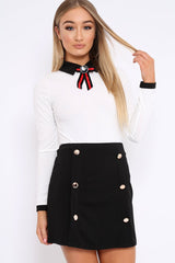 White Long Sleeved Striped Bow Bodysuit - Lashay