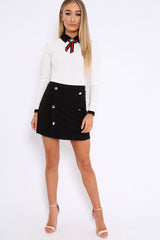 White Long Sleeved Striped Bow Bodysuit - Lashay