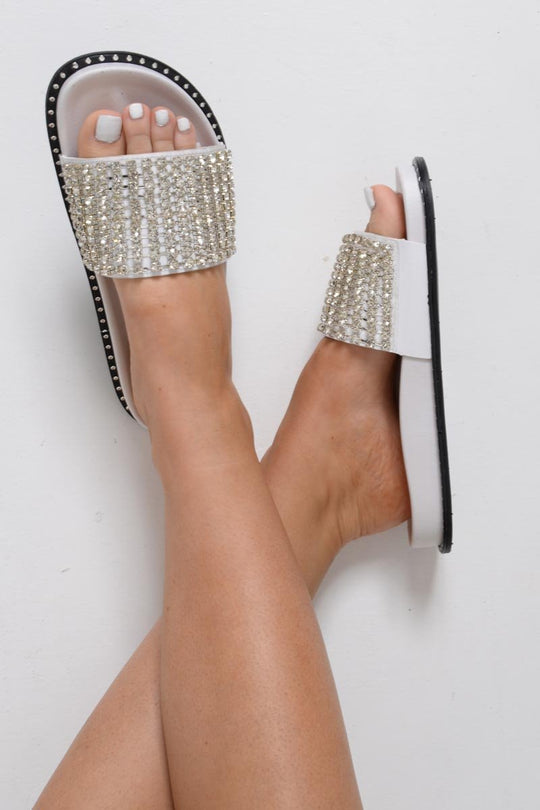 White Diamante Sliders  - Lassie