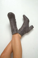 Grey Faux Suede Strap Detail Buckle Ankle Boots - Sabryna