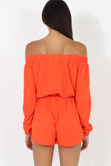 Orange Bardot Long Sleeved Playsuit - Lateysha