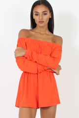 Orange Bardot Long Sleeved Playsuit - Lateysha
