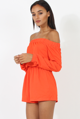 Orange Bardot Long Sleeved Playsuit - Lateysha