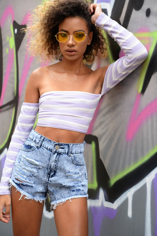 Light Denim High Waisted Distressed Shorts - Latifa