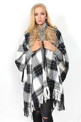 Latoya Grey Faux Fur Trimmed Cape