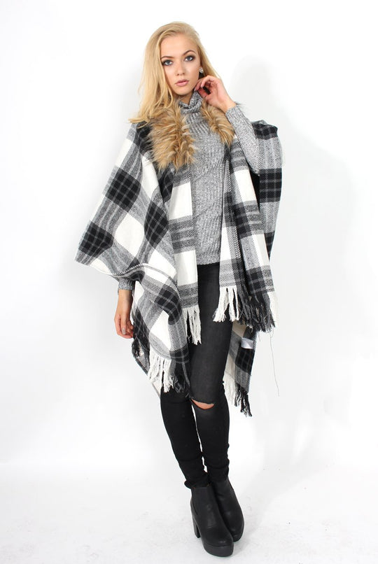 Latoya Grey Faux Fur Trimmed Cape