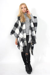 Latoya Grey Faux Fur Trimmed Cape