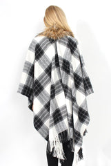 Latoya Grey Faux Fur Trimmed Cape
