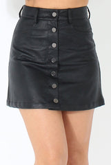Black Leather Button Front Skirt- Launa