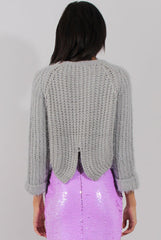 Grey Split Back Cropped Fluffy Jumper - Laura